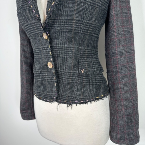 WET SEAL Y2K PLAID COTTON BLAZER JACKET Womens S Button Preppy Academia Girl - Picture 5 of 15